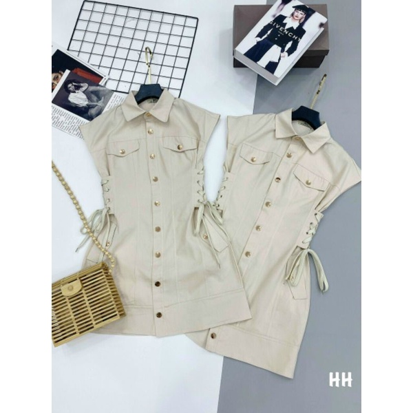 Váy kaki dây đan eo