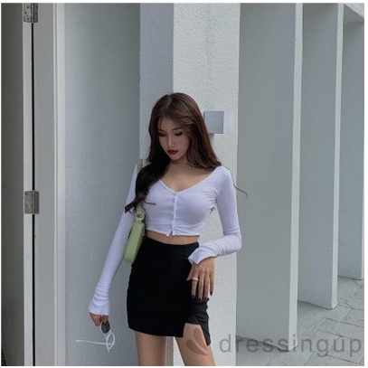 [MÃ TH6739 GIẢM 20% TỐI ĐA 30K ĐƠN TỐI THIỂU 500K] áo croptop trắng tay dài màu trắng có cúc