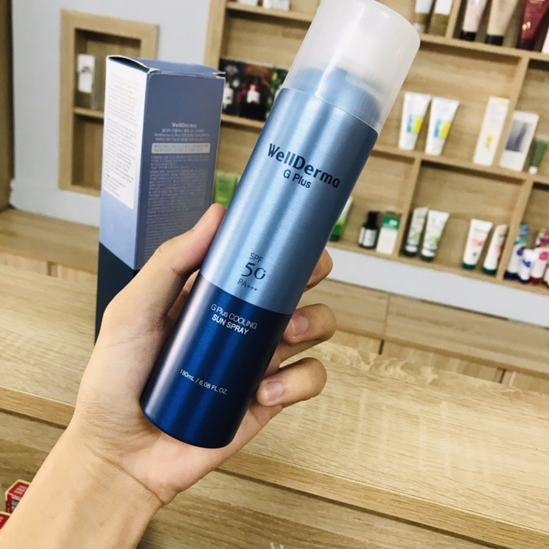 Xịt Chống Nắng Chống Trôi, Giảm Nhiệt, Làm Mát Da Wellderma G PLus Cooling Sun Spray 180ml💖