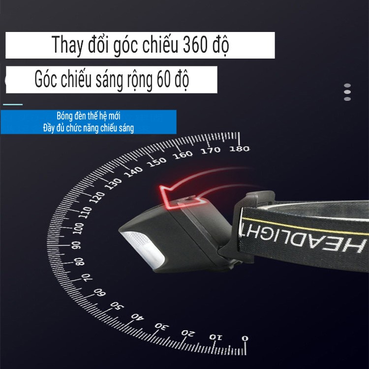 [SALE SỐC] Đèn Pin Đội Đầu - Đèn Pin Siêu Sáng Tích Điện Chống Nước - 6 Chế Độ Sáng Phối Hợp - Kết Hợp Cảm Ứng [DD01]