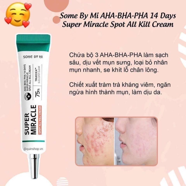 KEM Làm giảm và ngăn ngừa MỤN THẦN TỐC 14 NGÀY SOME BY MI AHA-BHA-PHA 14 DAYS SUPER MIRACLE SPOT ALL KILL CREAM