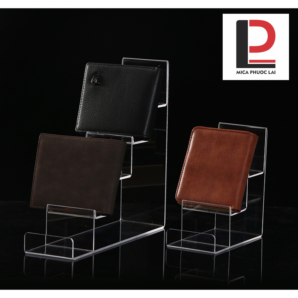 Kệ mica trưng bày ví, điện thoại, Giá đỡ bậc thang acrylic cao cấp