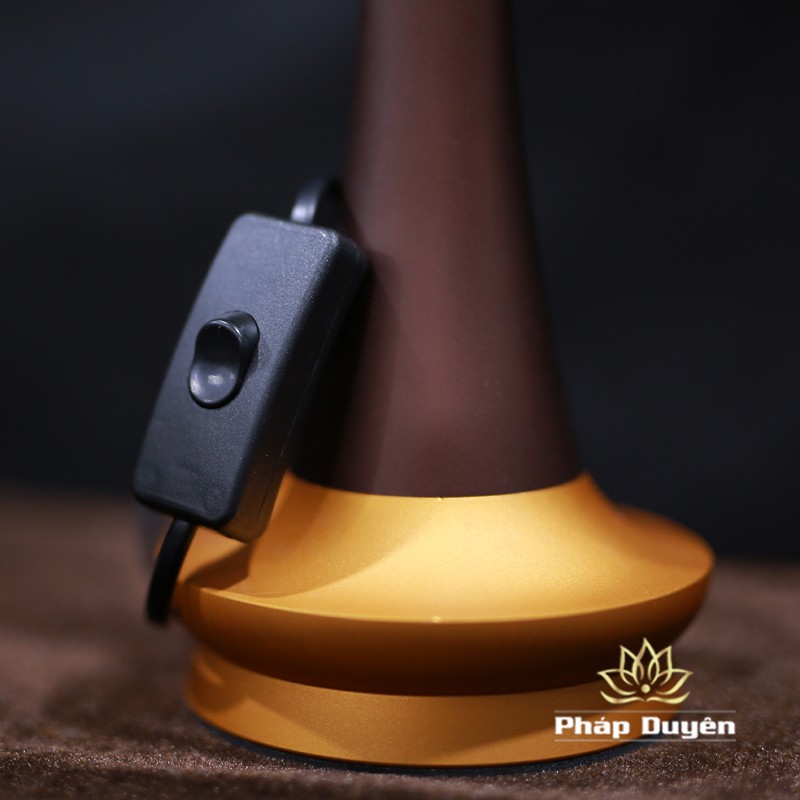 Đôi Đèn Thờ Hoa Sen Cửu Liên Nhựa Thủy Lưu Ly Thân Hợp Kim Màu Vàng, Cao 12-31cm - Đèn Hoa Sen Ban Thờ Đổi Màu