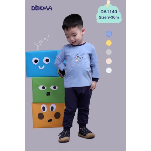 Áo dài tay cài vai cotton mỏng Dokma cho bé trai (9-36 tháng)