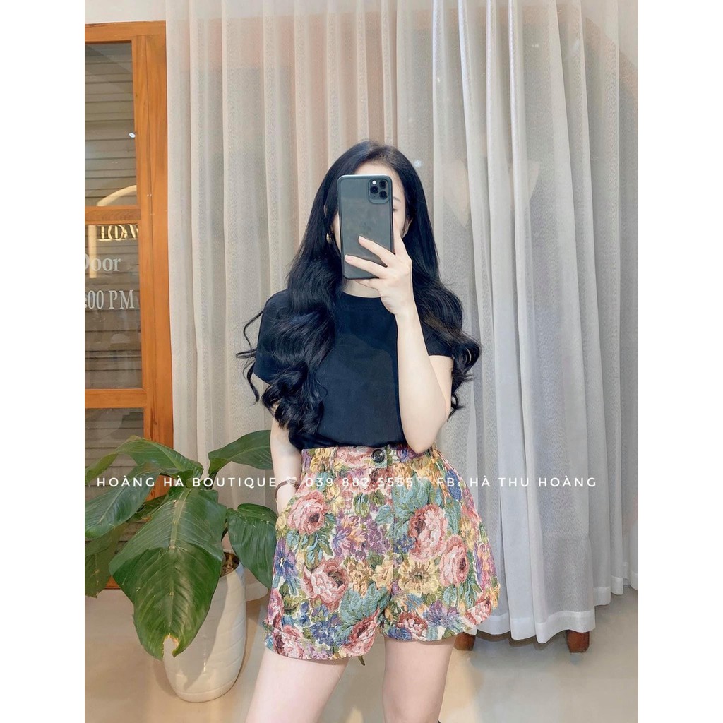 Sét áo cotton trơn mix quần sooc đùi gấm hoa siêu đẹp