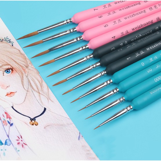 Cọ tỉa lông sói đủ kích thước set 10 cây (từ 000 - 7)