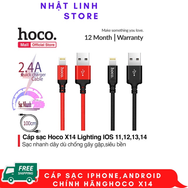 Dây Cáp Sạc Lightning Hoco x14,Dây Sạc Chính Hãng truyền tải dữ liệu tốt,thích hợp các đời máy iphone 6G Tới 12promax/