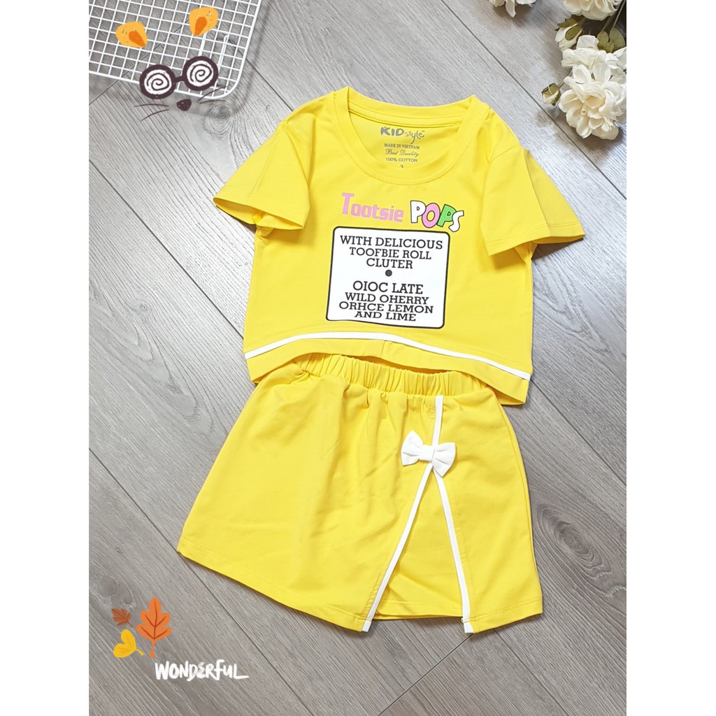 SIZE 9-13 (23-37kg) ĐỒ BỘ BÉ GÁI ÁO TAY NGẮN QUẦN VÁY THUN COTTON HIỆU KIDSTYLE IN CHỮ