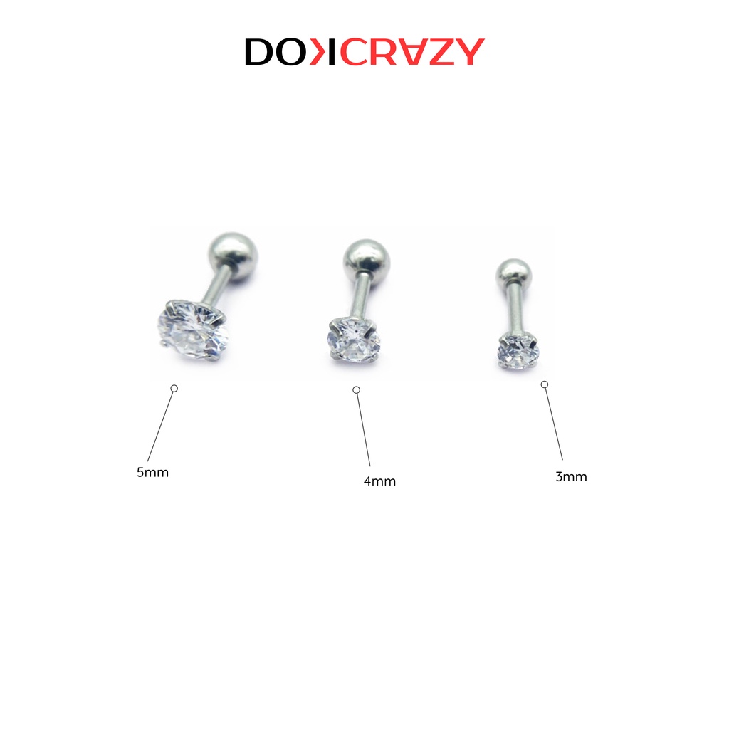 Bông tai nụ đá trắng đen DOKCRAZY unisex nhiều size thời trang