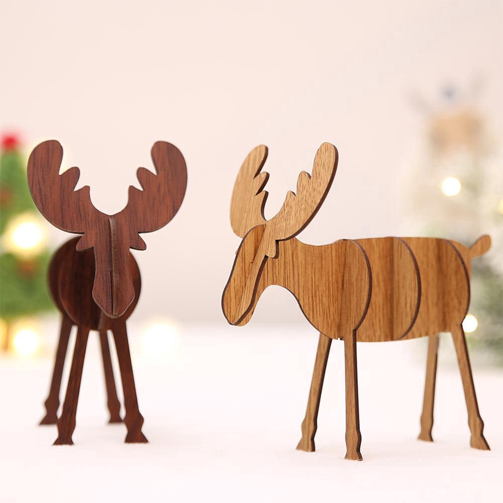 Phụ kiện treo trang trí cây thông noel hình tuần lộc bằng gỗ dễ thương