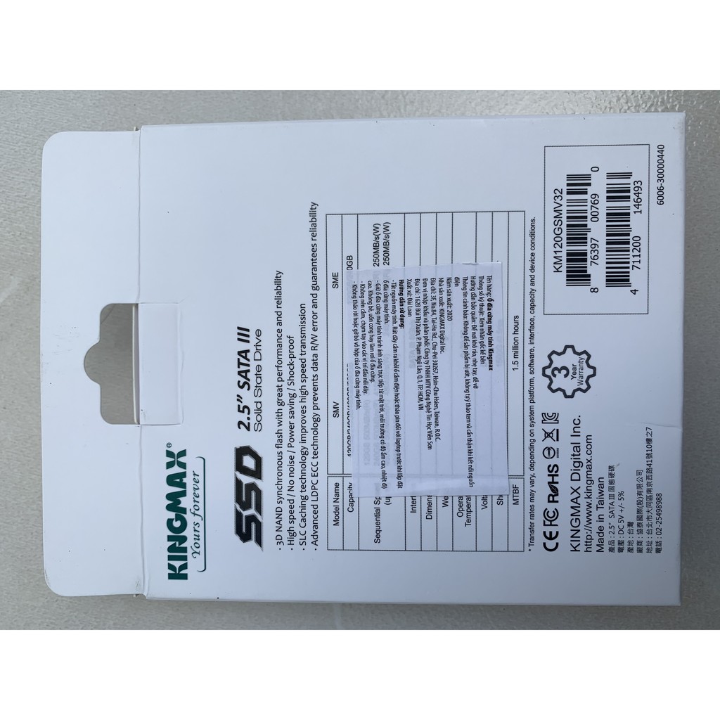 Ổ cứng SSD 120GB Kingmax SMV Sata III chính hãng Viễn Sơn Phân phối