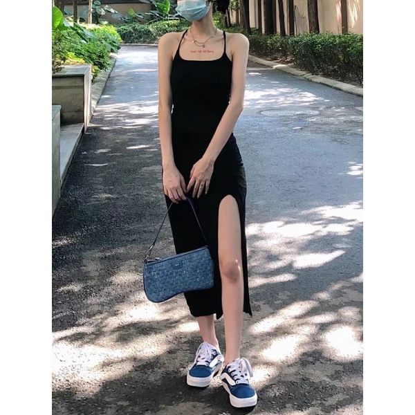 Đầm Xẻ Đùi Hai Dây Vải Thun Mát Siêu Siêu Tôn Dáng