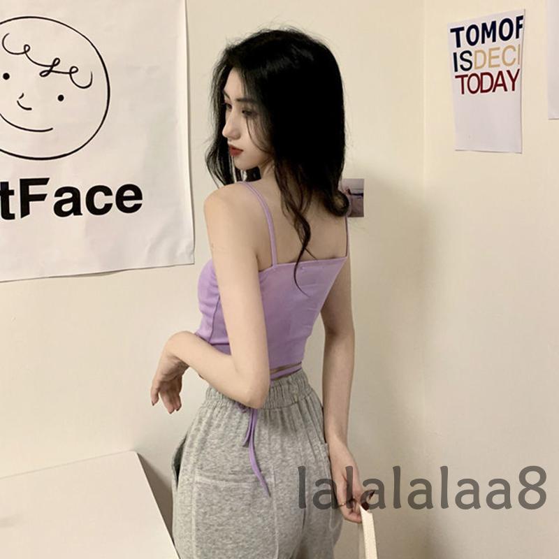 LAA8-Women´s Summer Solid Color Sleeveless Backless Cross Bandage Tank Top