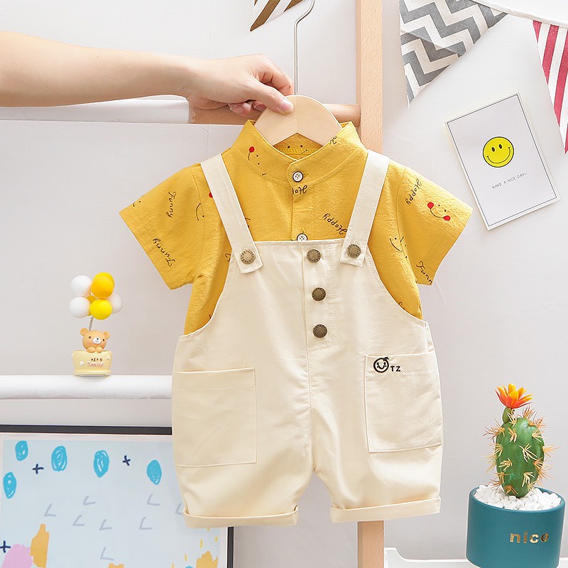 Bộ yếm bé trai 2 chi tiết cotton mềm mát BN02 - BÉ NHÀ THỊ