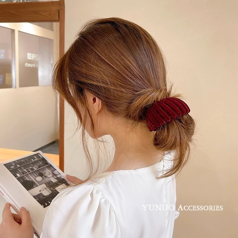 Kẹp Tóc Đính Đá Pha Lê Acrylic Kiểu Tổ Chim Bằng Nhung Thời Trang Thanh Lịch