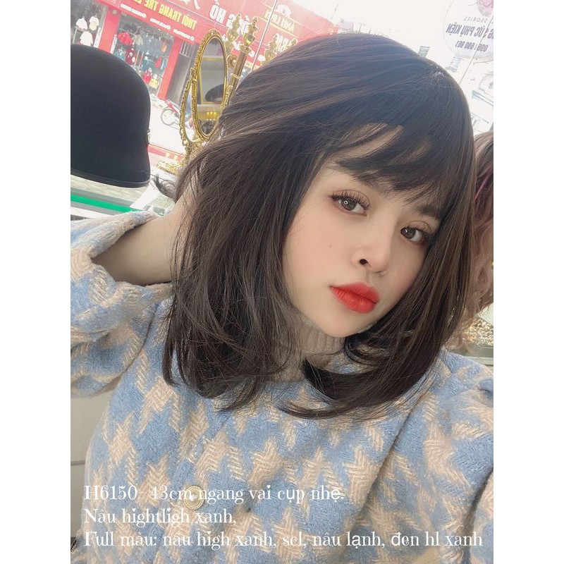 [Ảnh thật] [Giá hủy diệt] Tóc bộ ngang vai siêu Thật 43 CM Đen highlight Xanh