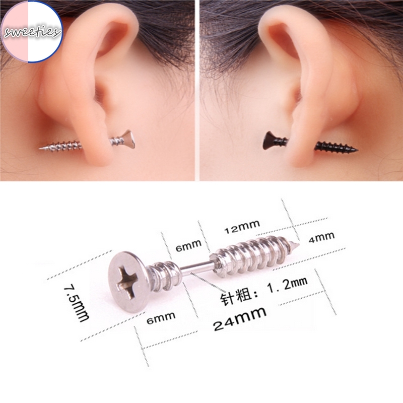 Đôi khuyên tai kiểu dáng đinh vít nhiều màu sắc tùy chọn phong cách punk thời trang cá tính