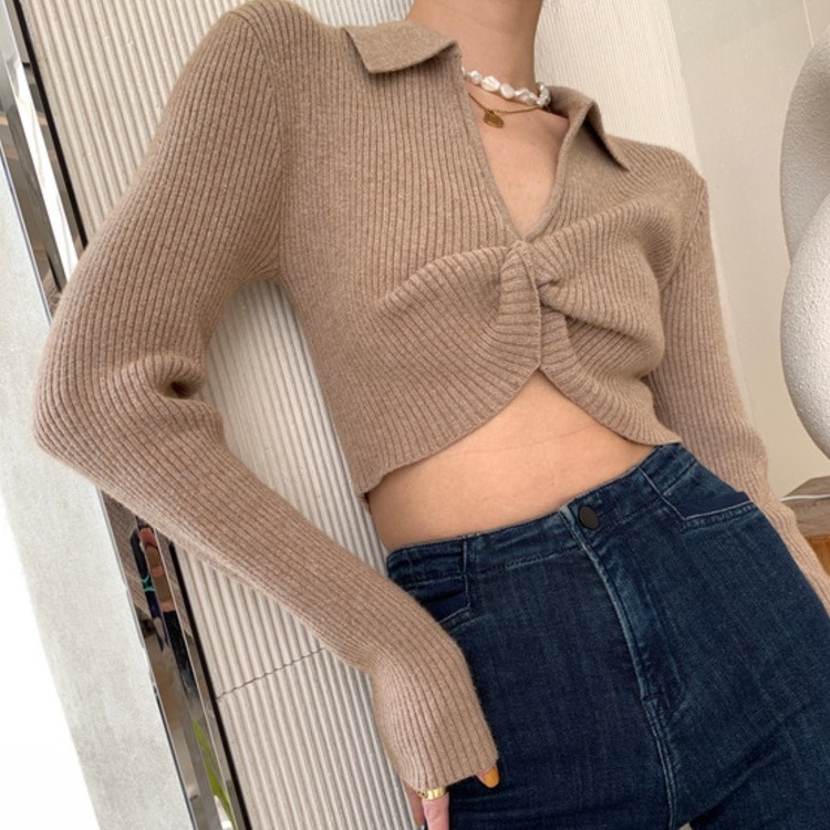 Áo Dệt Kim Dáng Ngắn Hở Rốn Thời Trang Cho Nữ