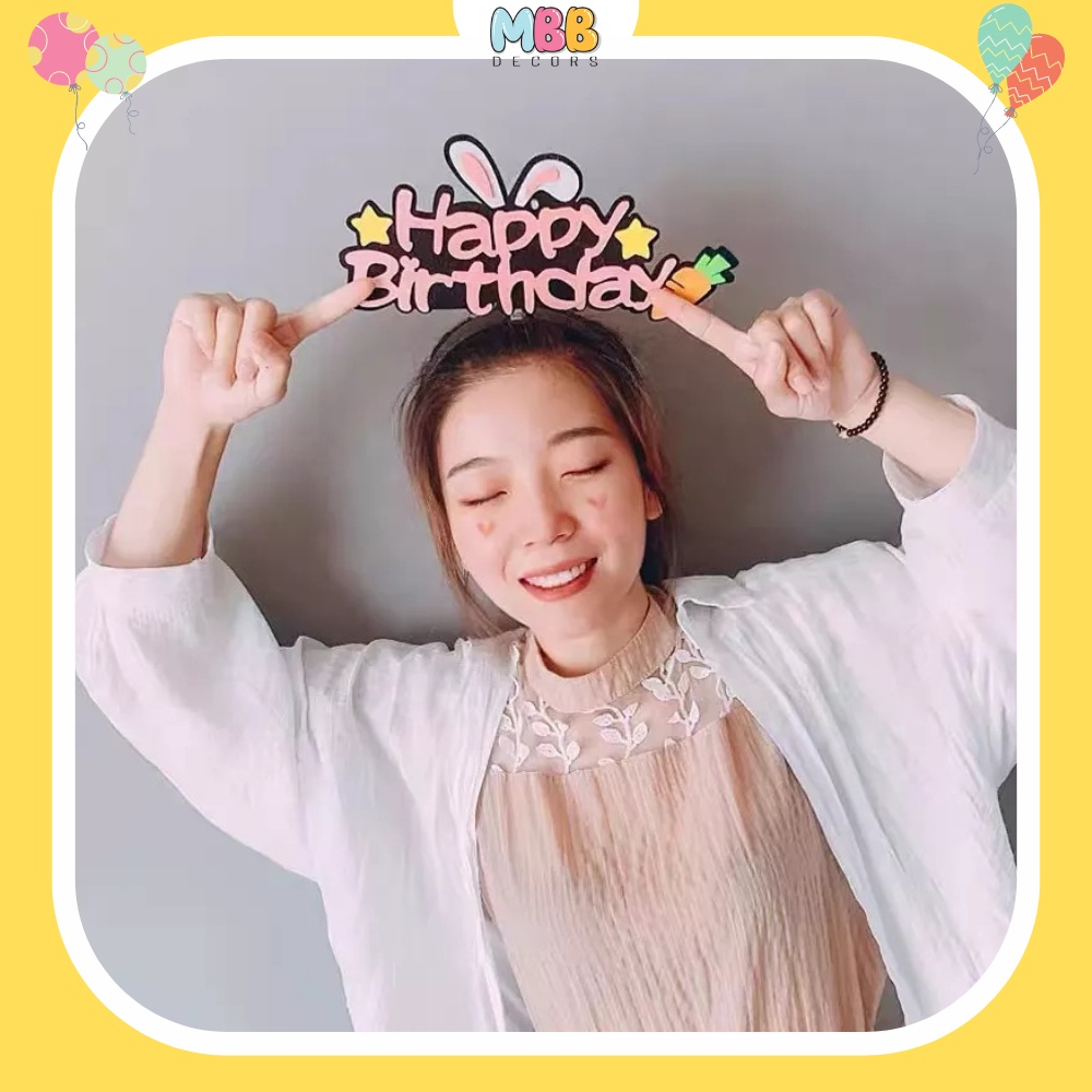 [TPHCM] Bờm Tai Thỏ Chữ Happy Birthday, Băng Đô Cài Tóc, Phụ Kiện Chụp Hình Sinh Nhật - MBBDecors
