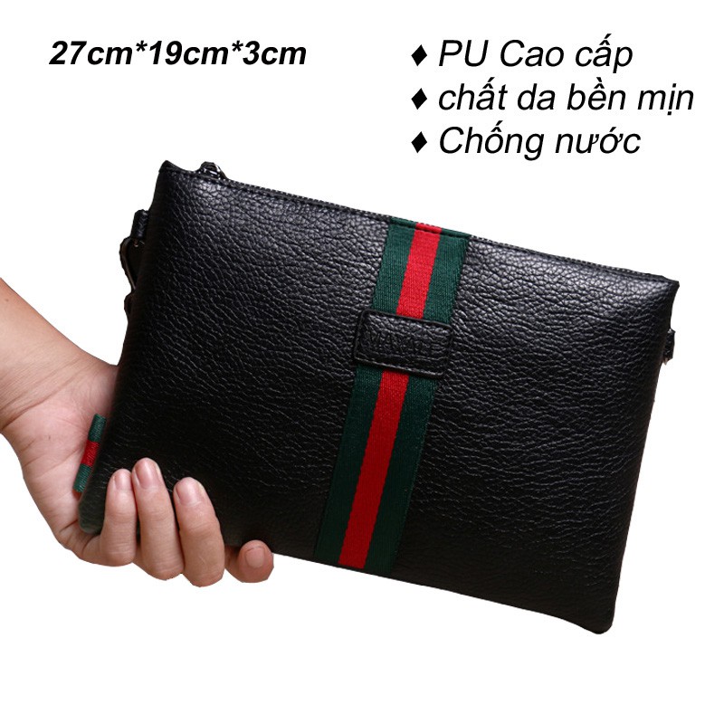 Set 2 túi xách tay và ví tay chống nước cao cấp họa tiết sọc
