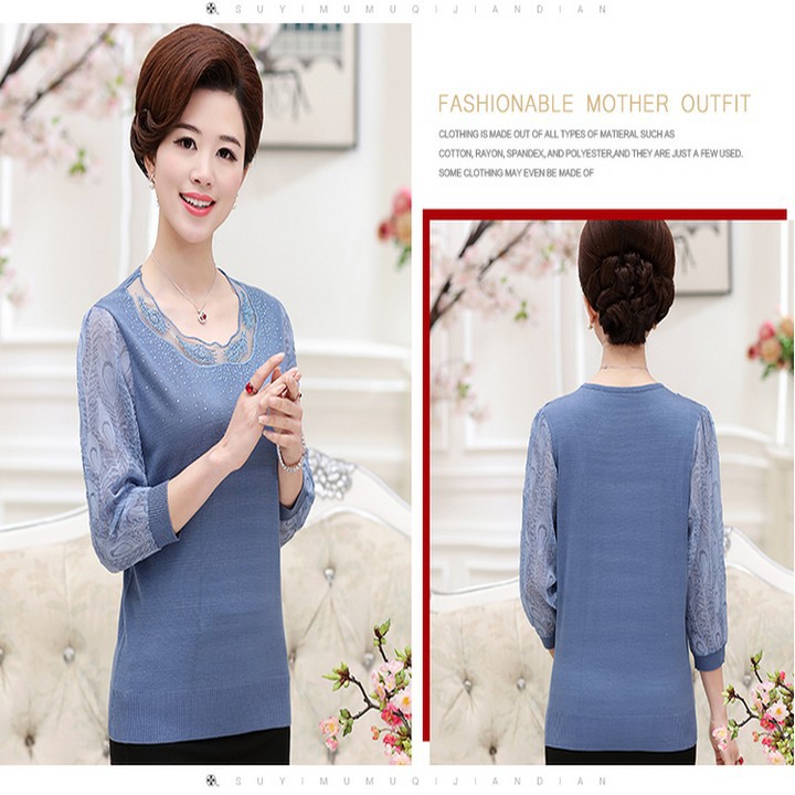 Nhập WAFS1822 hoàn 15% tối đa 25k xu_ Áo trung niên len mỏng phối tay voan AD001 | BigBuy360 - bigbuy360.vn