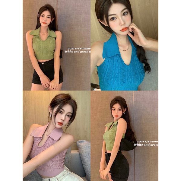 SUXI Áo Croptop Dệt Kim Màu Trơn Đơn Giản Thời Trang Hàn Quốc