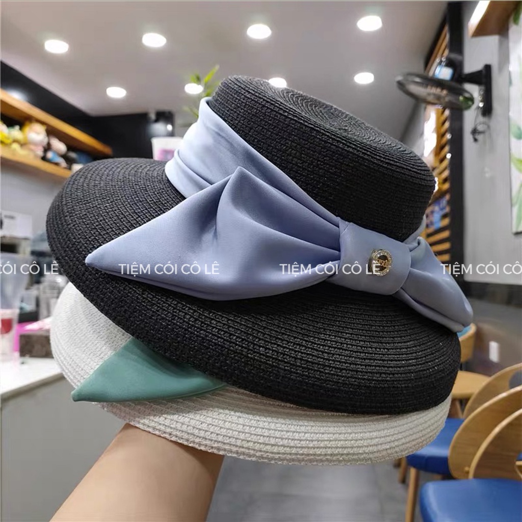Nón cói đi biển dáng chuông phối đai nơ bảng to xinh xắn - Tiệm Cói Cô Lê