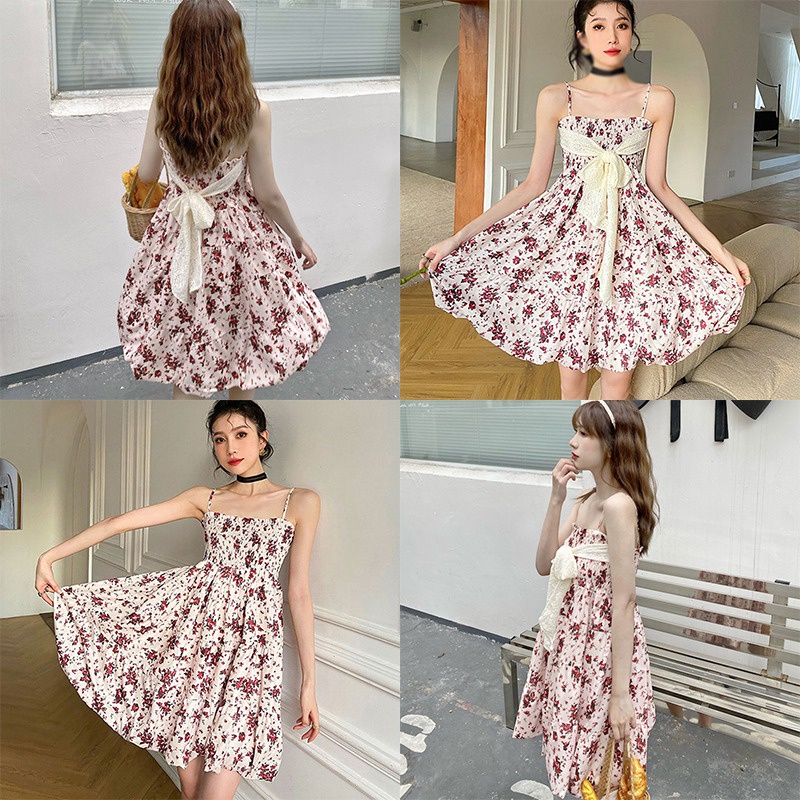 Đầm Hai Dây Họa Tiết Hoa Thời Trang Hàn Quốc Sành Điệu Cho Nữ