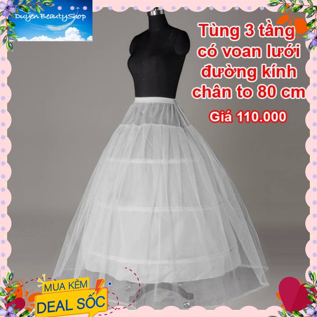 Tùng phồng cô dâu 3 tầng voan lưới chân rộng xòe 80cm chuyên dùng cho váy cưới loại vừa khung dẻo dễ gấp gọn