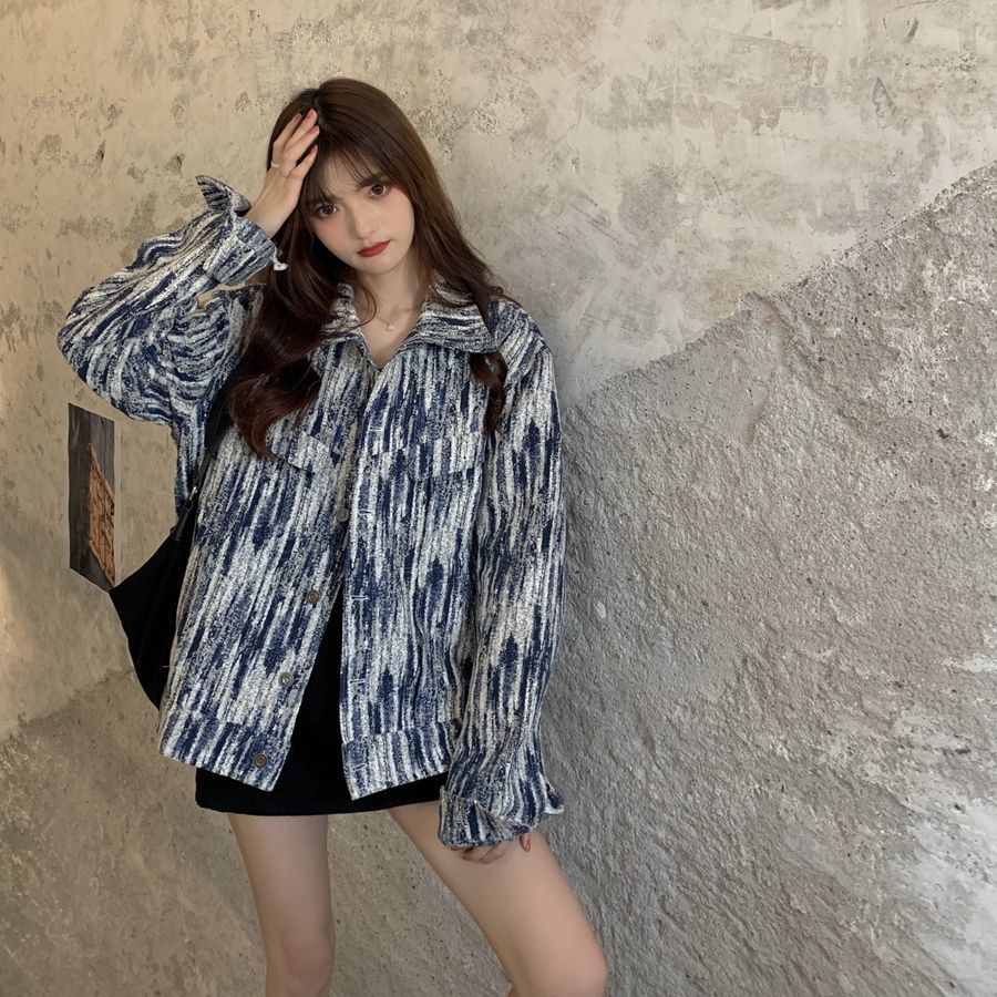 Jiashucheng Áo Khoác Denim Nhuộm Màu Dáng Rộng Phong Cách Harajuku Hàn Quốc Mới