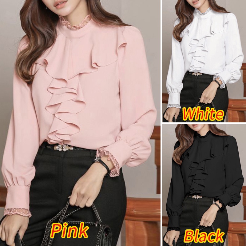 Áo Zanzea cổ cao tay dài bèo nhún cài nút sau lưng thời trang cho nữ