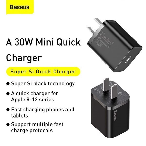 Củ sạc Baseus 30W, Củ sạc siêu nhanh USB C Baseus GaN3 30W cho iPhone 13 12 Pro Max QC 4.0 cho điện thoại Samsung Xiaomi