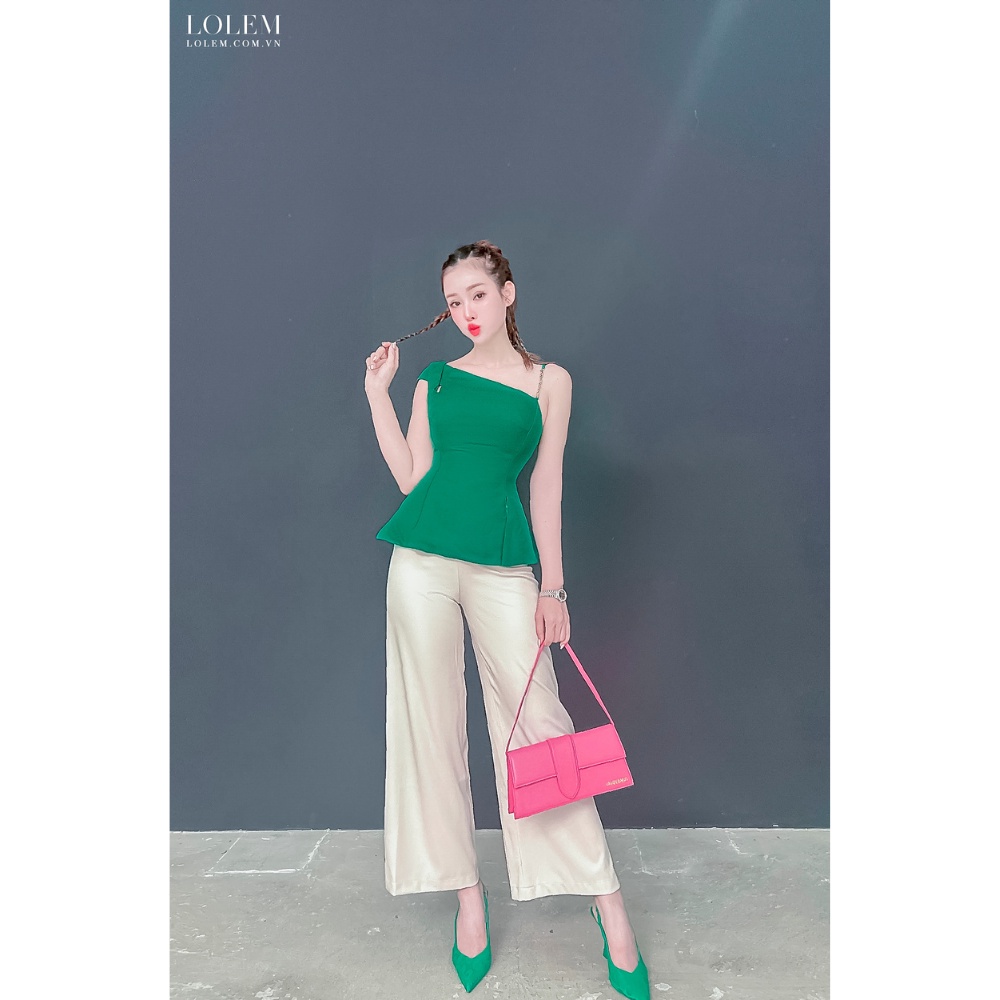 Áo kiểu nữ lệch vai LOLEM AK1242 xẻ tà chất vải linen Thái mỏng nhẹ