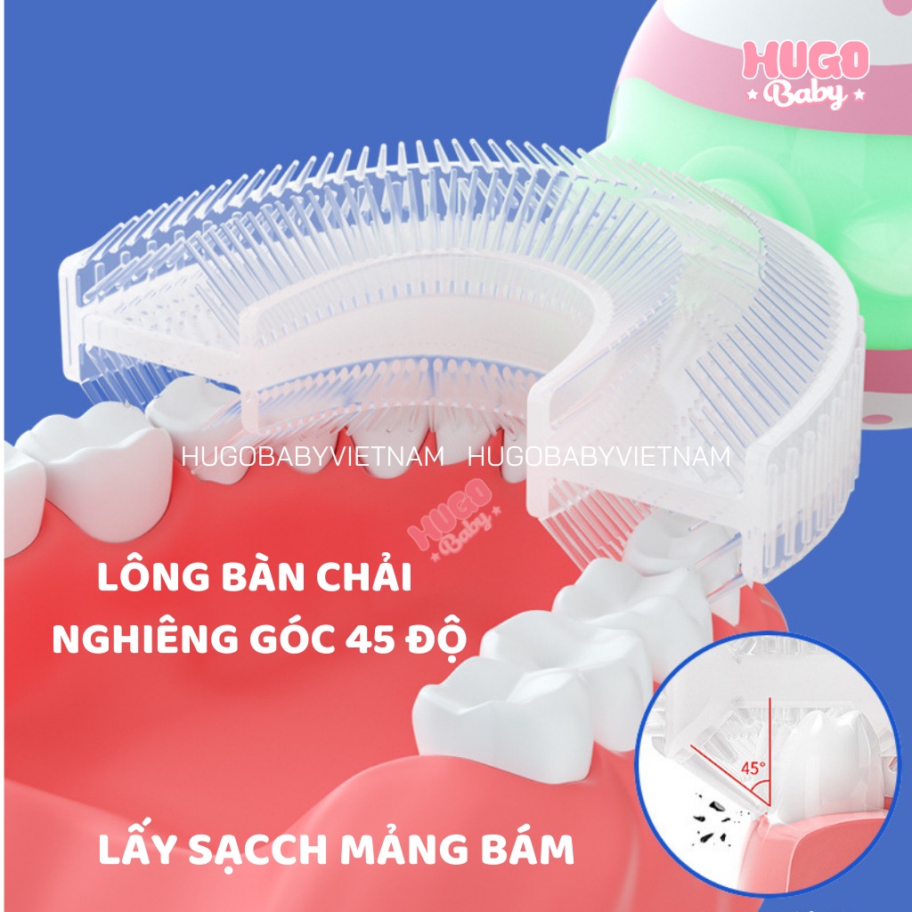 Bàn chải điện chữ U cho bé, máy đánh răng tự động - Hugo Baby