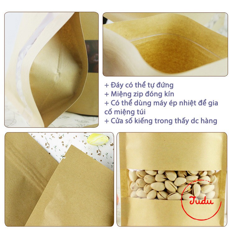 [RẺ NHẤT SHOPEE] 50 cái 9*14+3cm Túi giấy Kraft có cửa sổ kiếng miệng zip chuyên đựng thực phẩm .