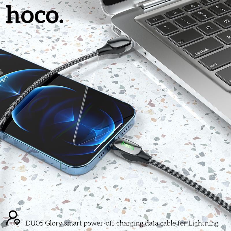 Dây Cáp Sạc Tự Ngắt Thông Minh Hoco DU05 Lightning Iphone Dài 1M.