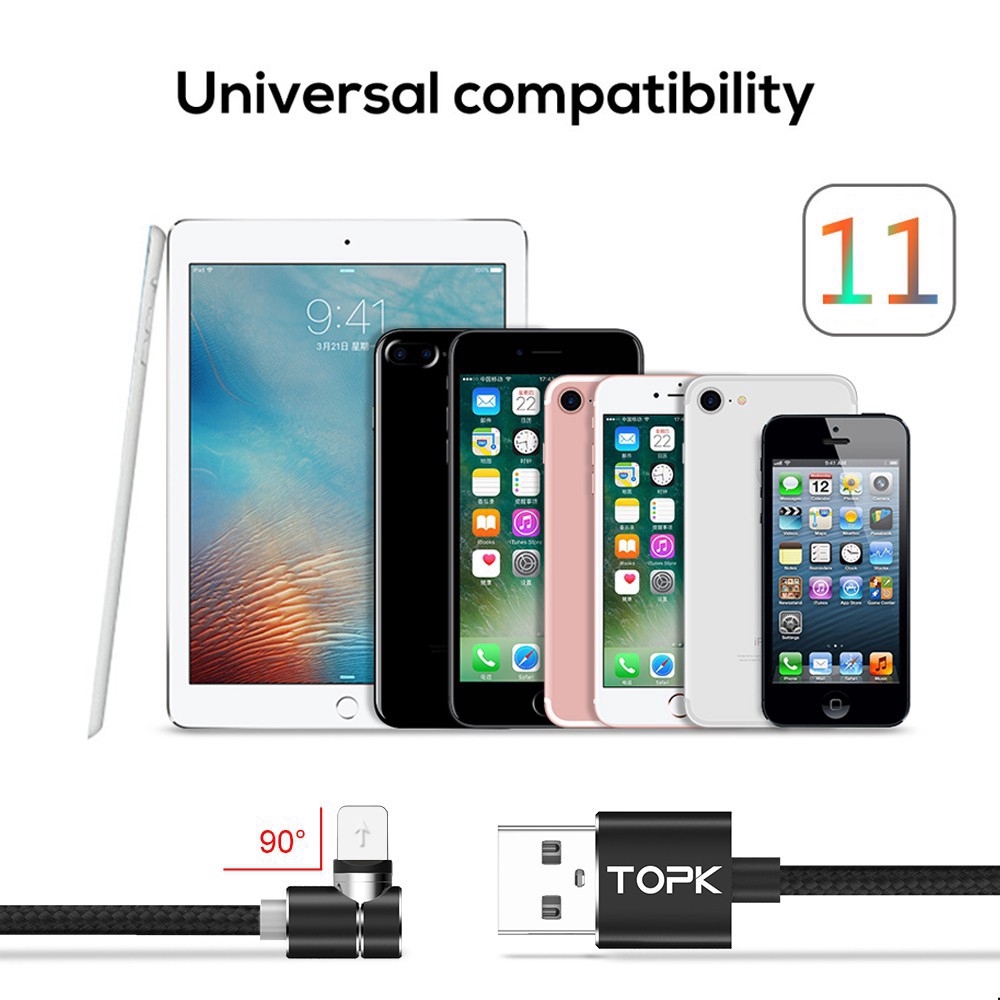 Dây Cáp Sạc TOPK Dành Cho Iphone 7 8 X XR Đầu Nam Châm Kết Nối USB Dài 1m