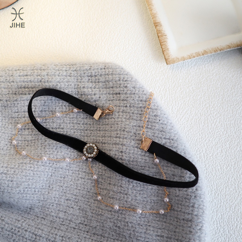 Vòng Cổ choker Nhung Đen Đính Ngọc Trai Thời Trang Dành Cho Nữ