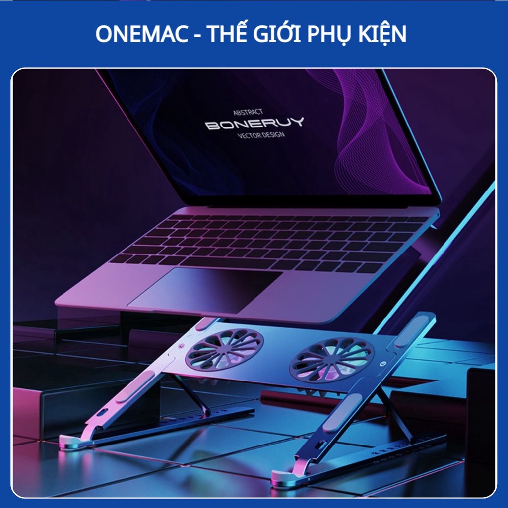 Giá Đỡ LAPTOP, MACBOOK, iPAD Nhôm Gấp Gọn 2 Quạt LED Tản Nhiệt Máy Tính 15.6inch, 14inch, 13inch Điều Chỉnh Độ Cao
