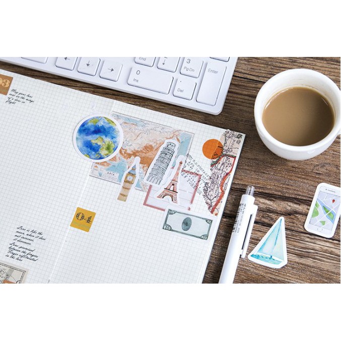 Hộp 46 miếng sticker mẫu du lịch và máy ảnh