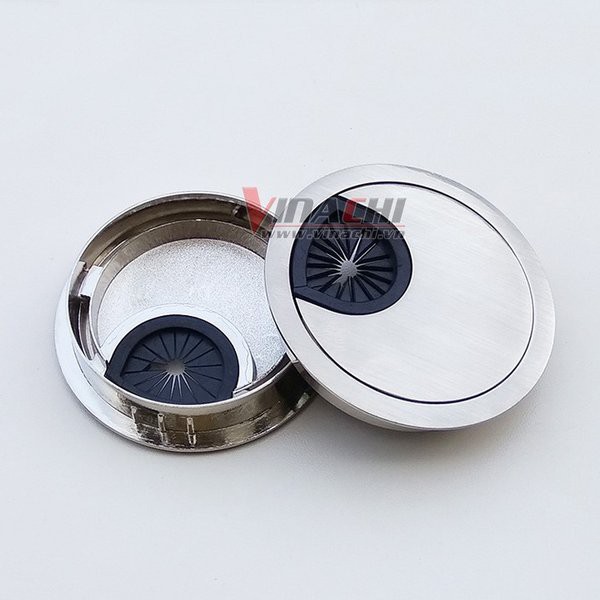 Nắp luồn dây điện tròn inox , phụ kiện nội thất bàn làm viêc - 50mm - inox sáng bóng