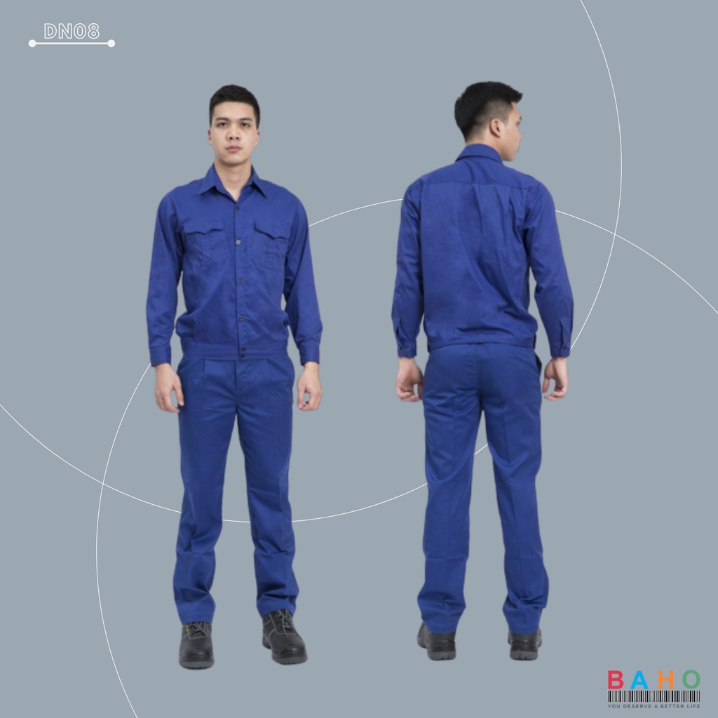 BỘ QUẦN ÁO BẢO HỘ LAO ĐỘNG MÀU XANH DƯƠNG BÍCH VẢI BỀN ĐẸP GIÁ RẺ DÀNH CHO CÔNG NHÂN, KỸ SƯ, THỢ CÁC NGÀNH NGHỀ DN08