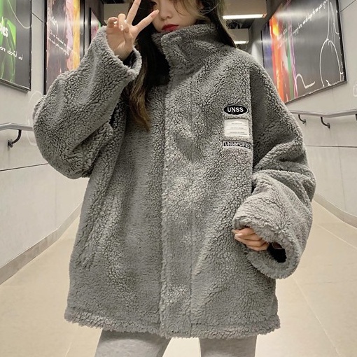 Áo khoác nữ dáng rộng, áo khoác lông cừu nữ 2 mặt thời trang Unisex