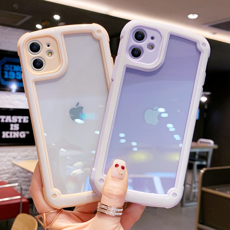 Ốp điện thoại trong suốt khung silicon màu trơn chống sốc cho iPhone 11 Pro Max X XR XS Max 6 6S 7 8 Plus | BigBuy360 - bigbuy360.vn