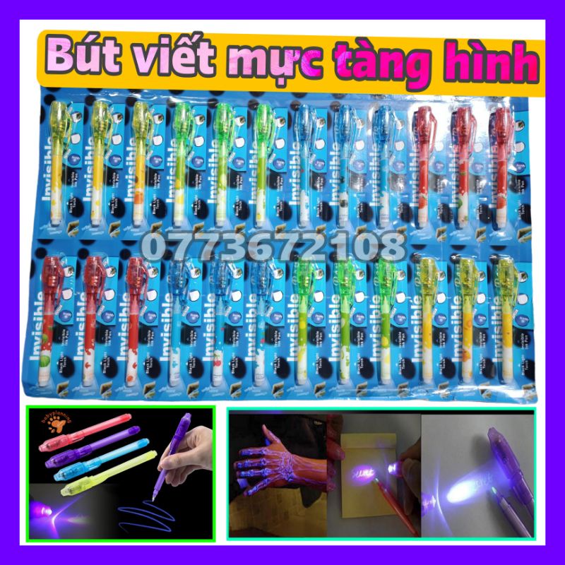 Giá Sỉ Vỉ 24 Cây bút viết mực tàng hình [ có đèn soi ] magic pen invisible ink