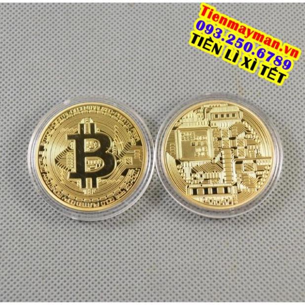 Đồng xu bitcoin mạ vàng 24 may mắn + hộp nhựa đi kèm