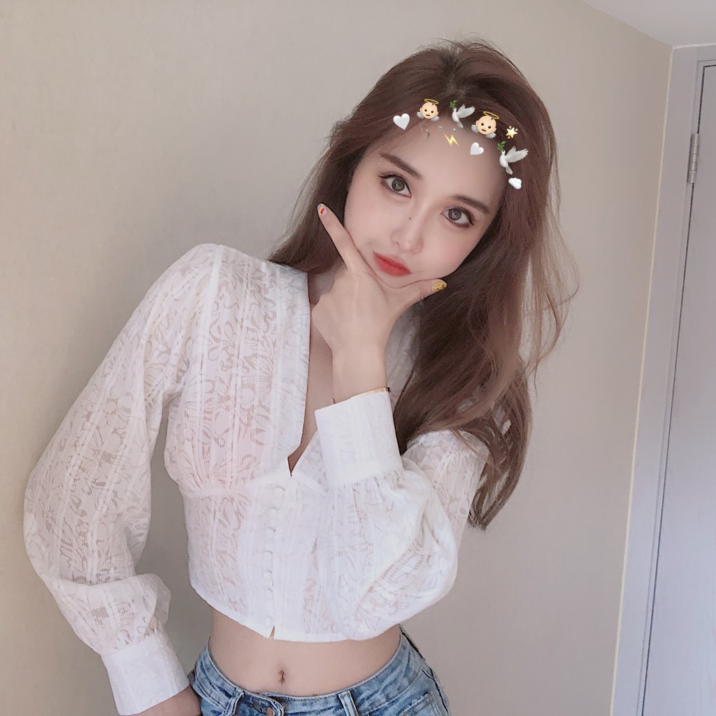 Áo Sơ Mi Lưới Ren Cổ V Ulzzang - Emilyshop
