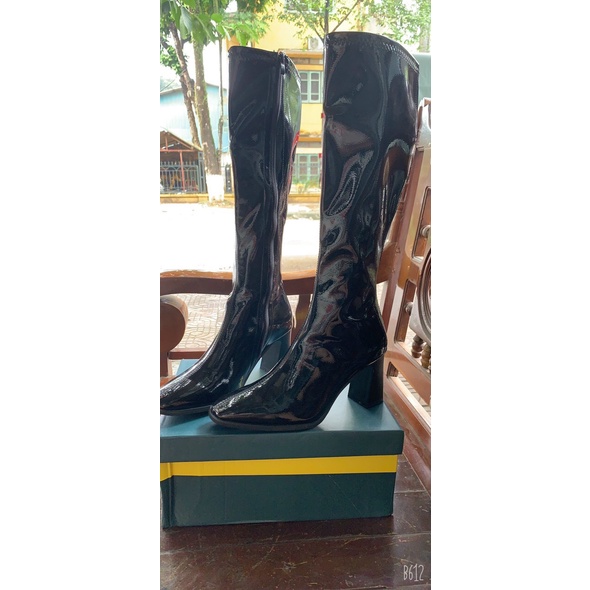 SẴN Boots Đùi Nữ Cao Cổ Da Bóng khóa sau dưới gối cao cấp  hot 2023 Full box 7cm B019
