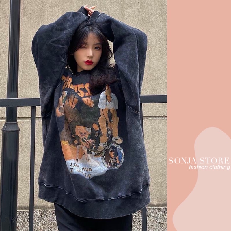 Áo sweater form rộng TRAVIS SCOTT Sonja Store - Áo nỉ tay dài dáng rộng cổ loang in chữ Travis scott | BigBuy360 - bigbuy360.vn