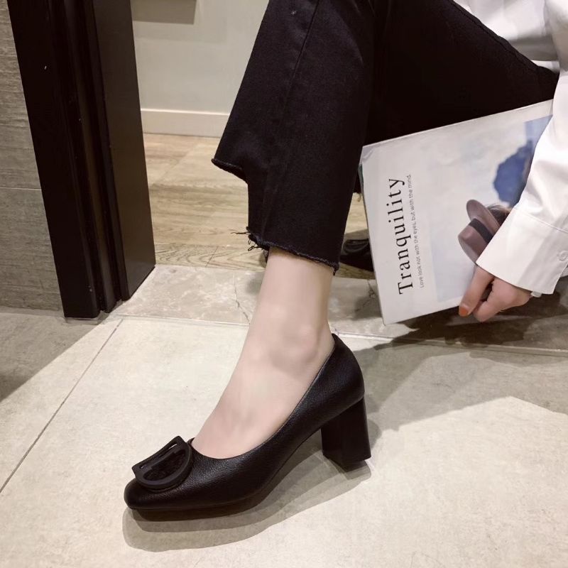 X(ẢNH THẬT) Giày Cao Gót Vuông 6p Khoá CD Da Thật Siêu Mềm QBEY Fullbox Cao Cấp